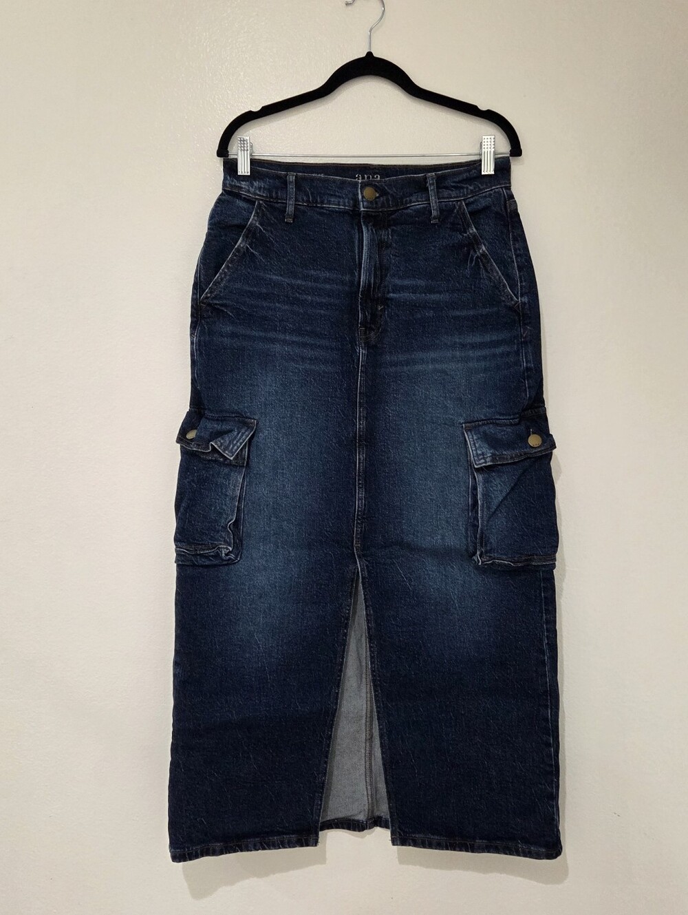 A.n.a High Rise Cargo Denim Dark Wash Maxi Skirt - Picture 2 of 7